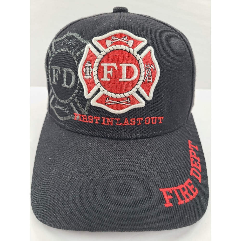 Black‎ Eagle Fire Dept Hat First In Last Out Embroidered Baseball Cap Black OSFM